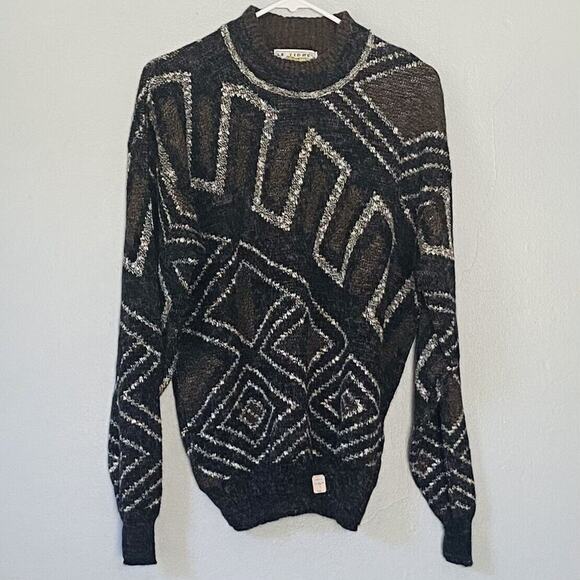 Le Tigre Sweater Mens Vintage Large USA Made Acrylic Grandpa Brown Black NEW - Picture 1 of 9